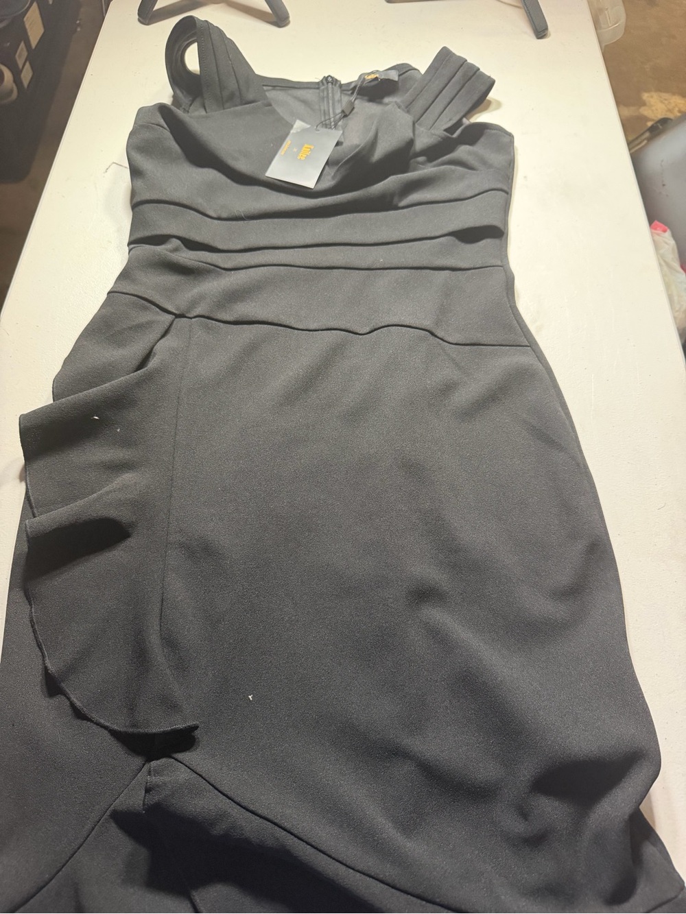 One-Shoulder Black Ruffle-Accent Women's Dress